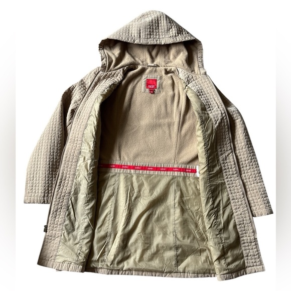 Esprit Women’s Quilted Hooded Coat Beige Long Jacket Size L Warm Outerwear - Picture 4 of 16